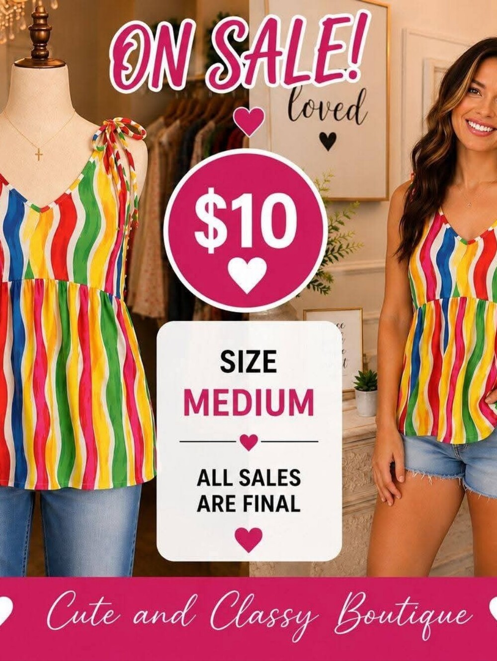 Cute and Classy Rainbow Stripe Tie-Shoulder Camisole - Medium